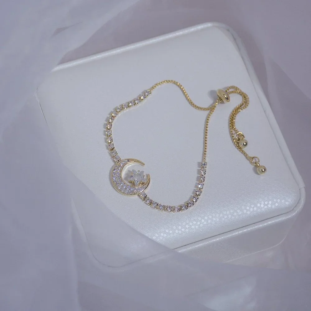 NEW 14K Gold Plated Diamond Moon Star Bracelet